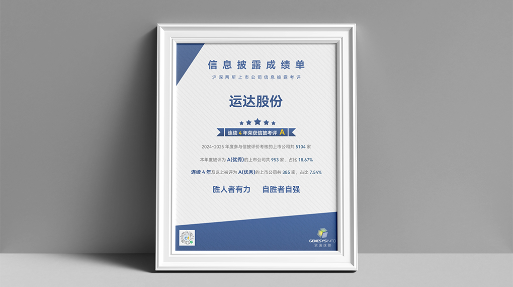 运达陆续4年荣获上市公司信息披露最高评级&ldquo;A&rdquo;级